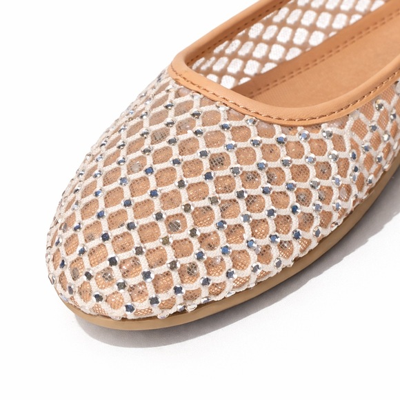 NWOT Project Cloud Ruthie.A Sparkly Ballet Flats Tan & White Woven Memory Foam 8 - Picture 3 of 10